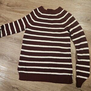 SO Maroon and White Striped Sweater with Criss Cross Shoulders